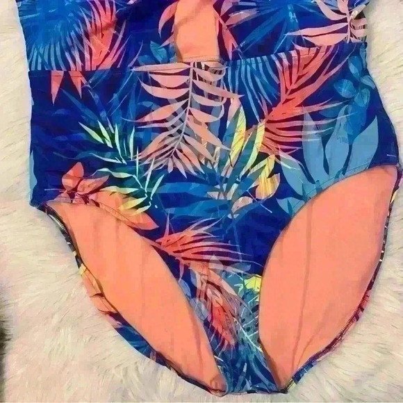 Peyton & Parker blue colorful palm frawn floral print one piece sz xxl 20/22 - Picture 6 of 9